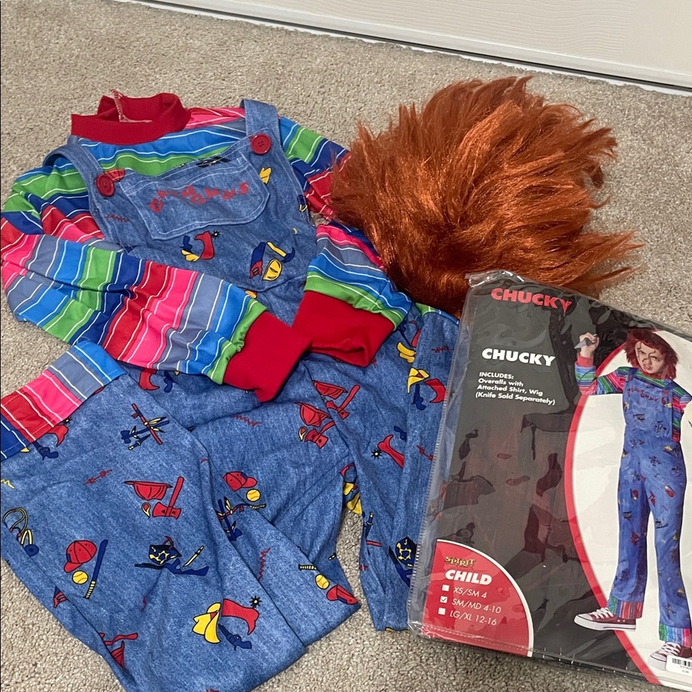 Spirit Chucky Costume with Striped Shirt and Wig